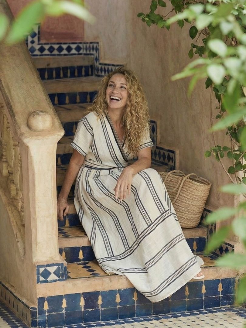 Thalassa — Striped Wrap Midi Dress