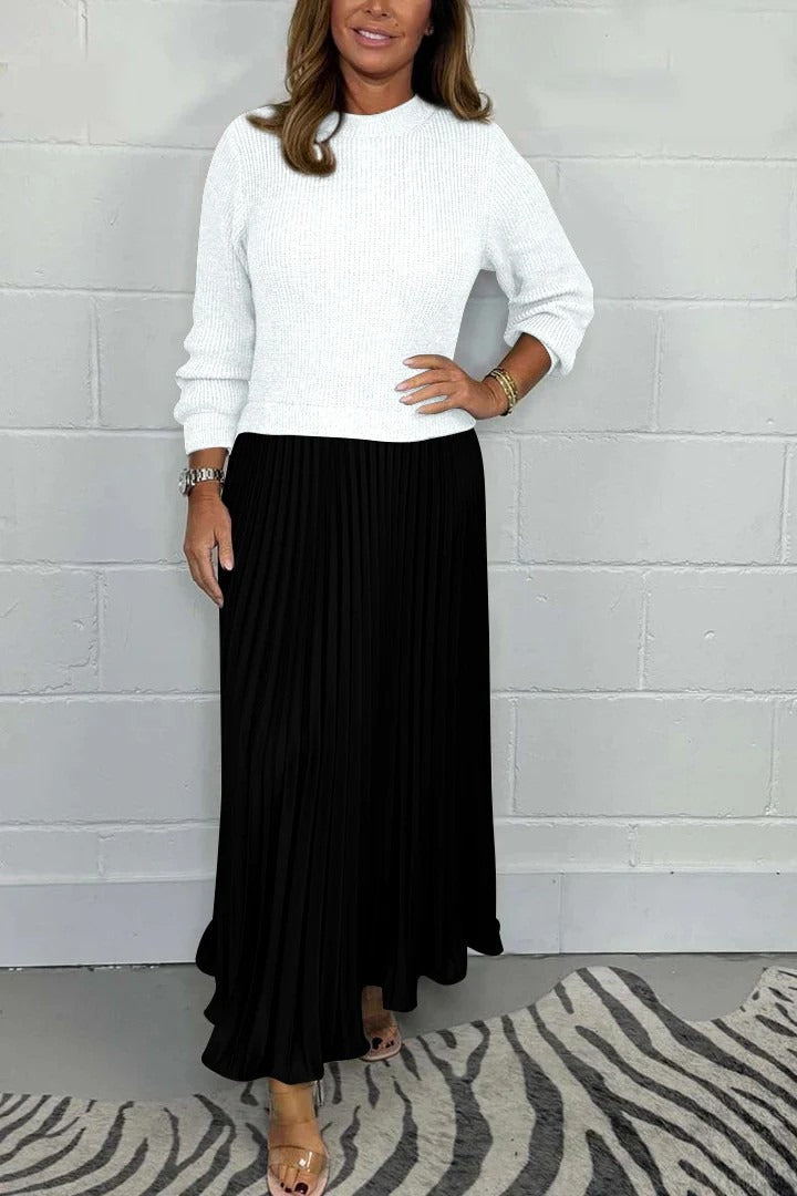 BRIELLE – ELEGANT PLEATED SWEATER DRESS