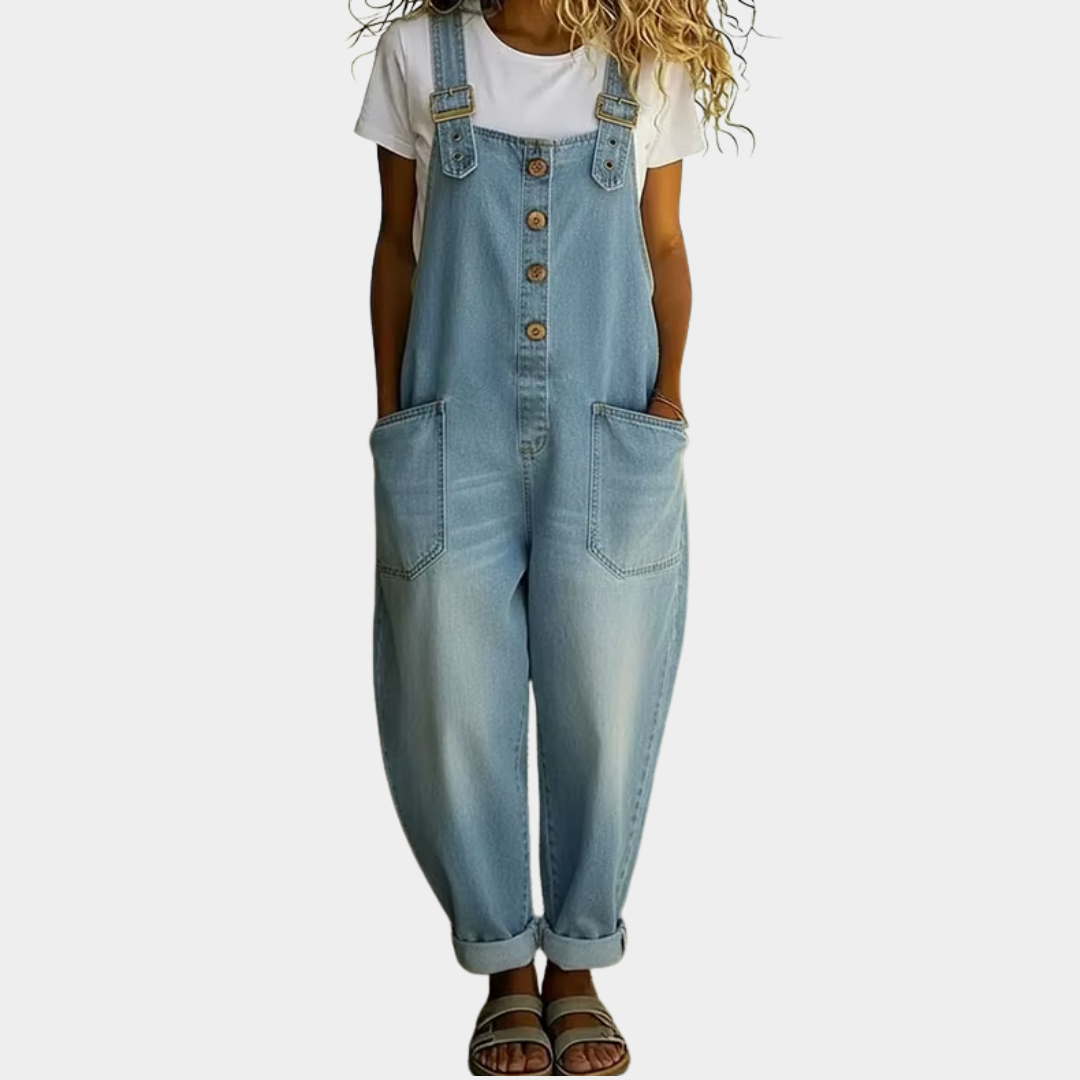 Everly - Relaxed Button Front Denim Overalls