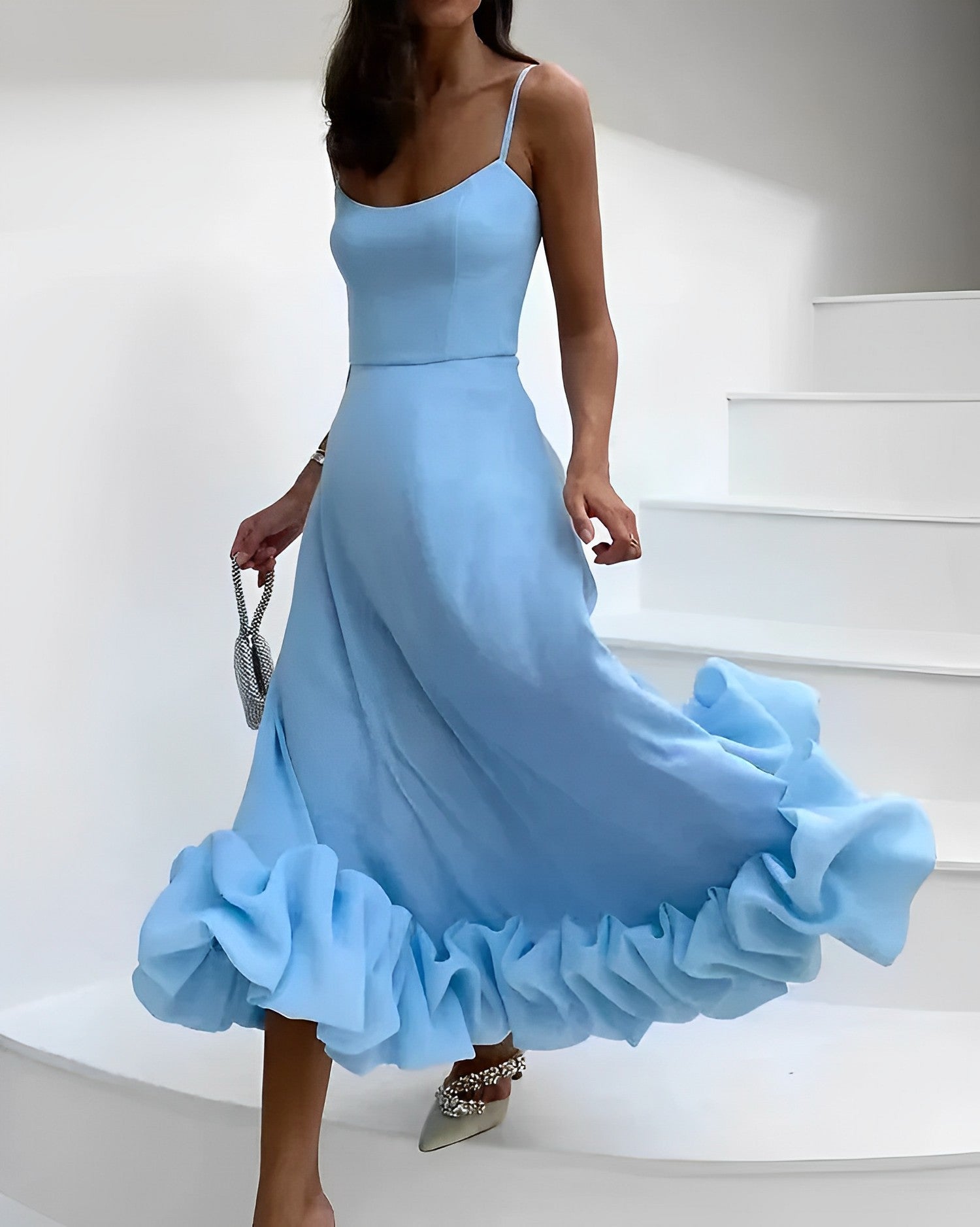 A-Line Lila Dress With Volants-Elegance and Femininity