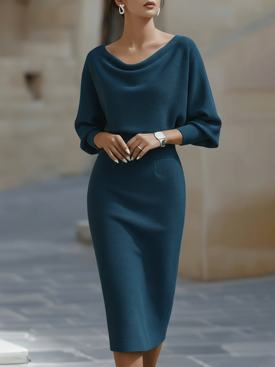 Draped Batwing Midi Dress
