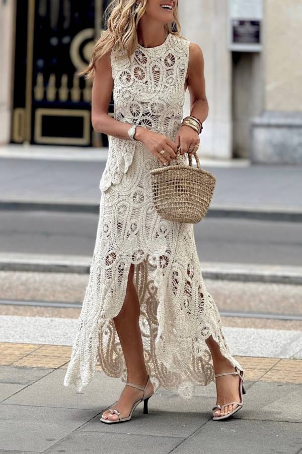 Isla | Crochet Hollow-Out Maxi Dress Set