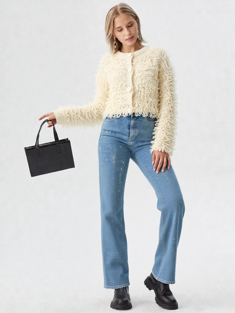 Fringed Hem Knit Cardigan