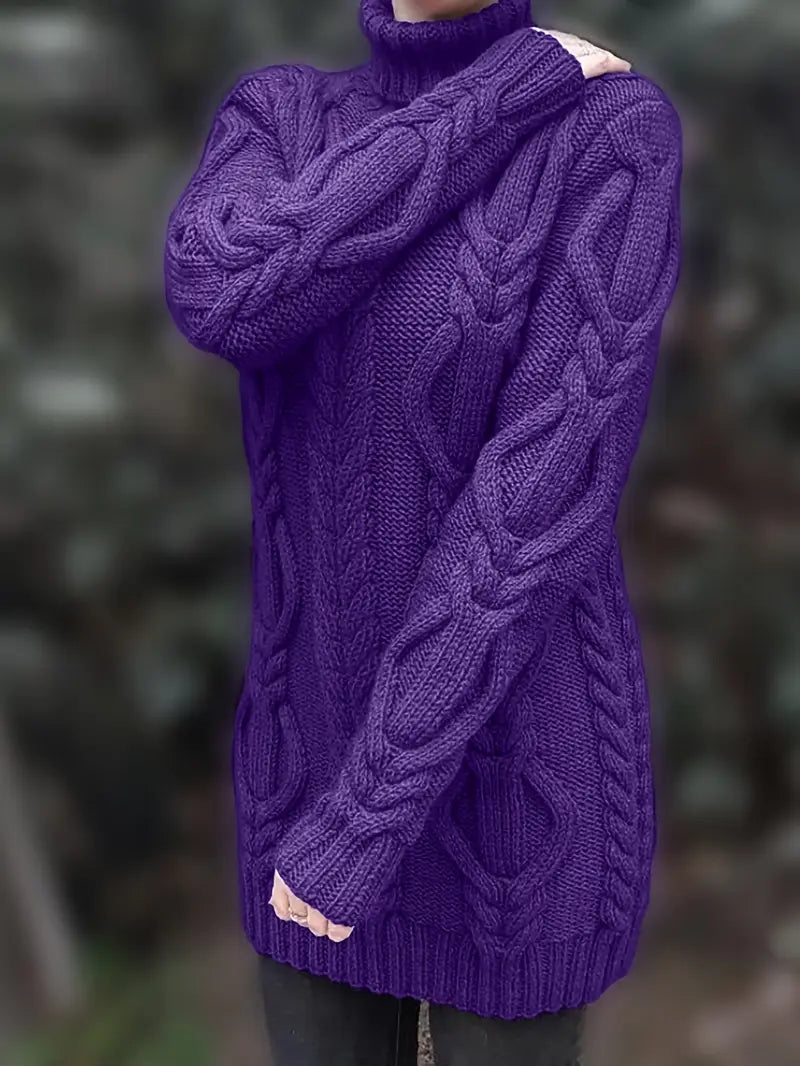 Chunky Cable Knit Turtleneck Dress