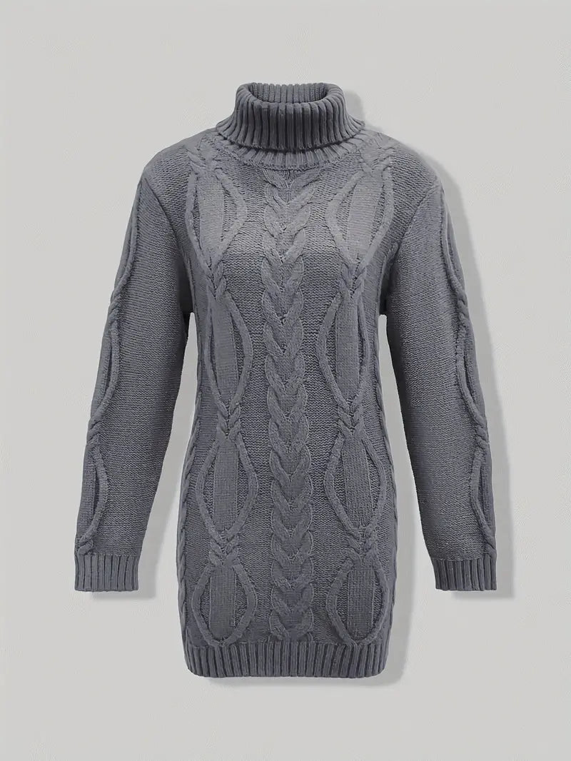 Chunky Cable Knit Turtleneck Dress