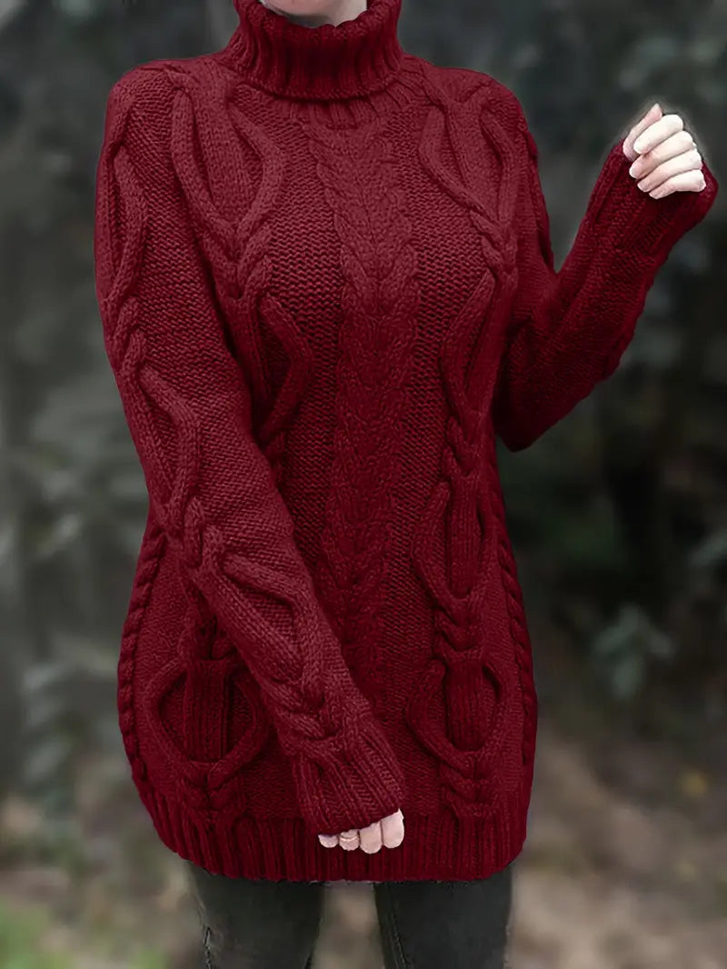Chunky Cable Knit Turtleneck Dress