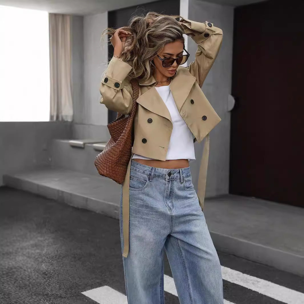 Cropped Belted Trench Jacket