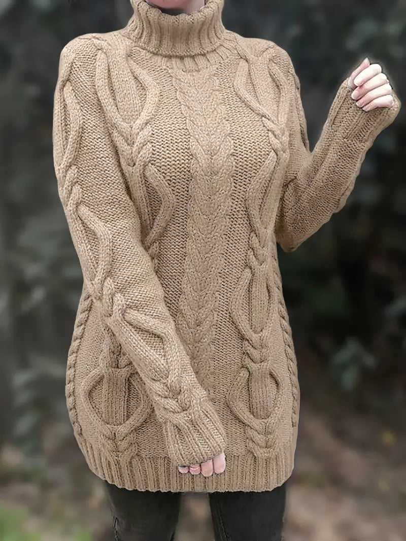 Chunky Cable Knit Turtleneck Dress