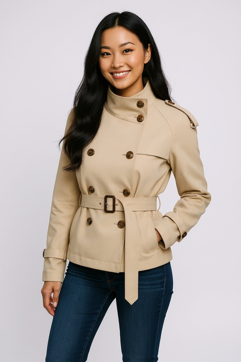 Cropped Belted Trench Coat