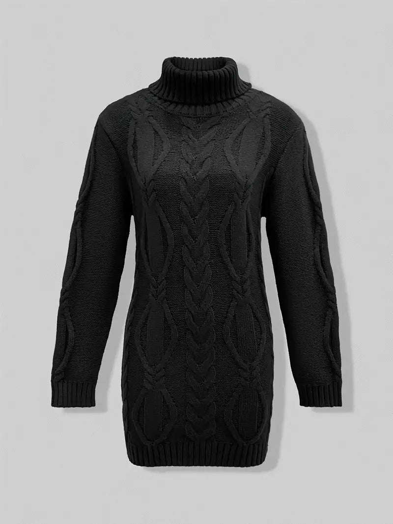 Chunky Cable Knit Turtleneck Dress