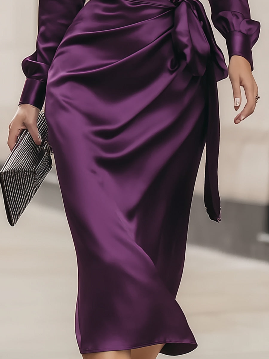 Satin Wrap Midi Dress