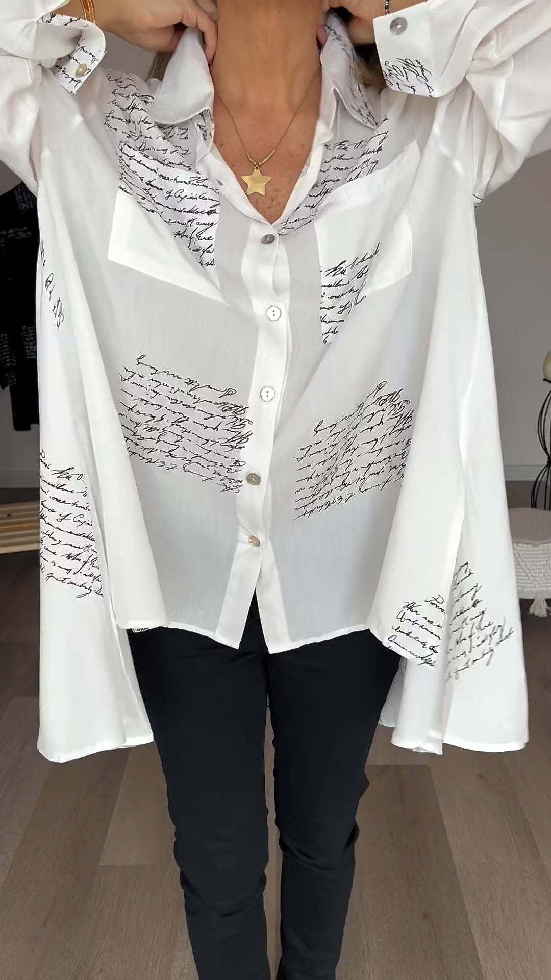 Tiemona — Script Print Button-Up Shirt
