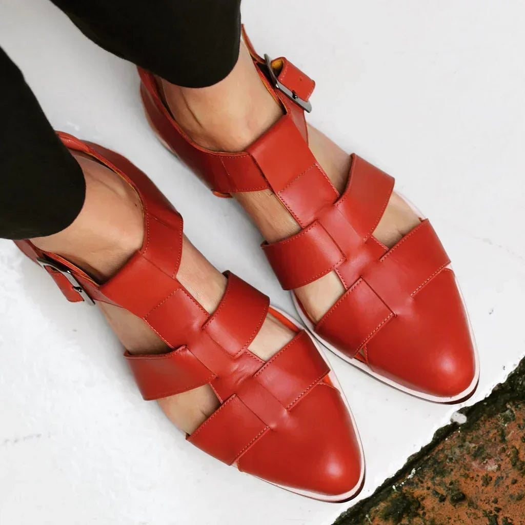 Woven Leather Buckle Flats