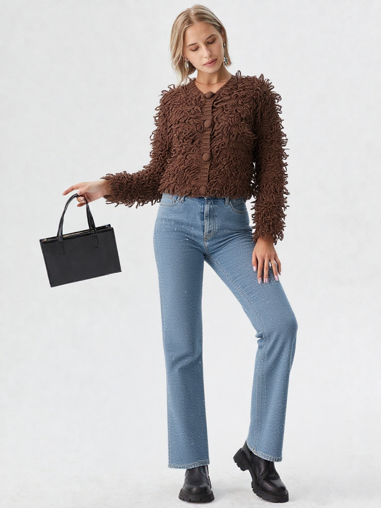 Fringed Hem Knit Cardigan