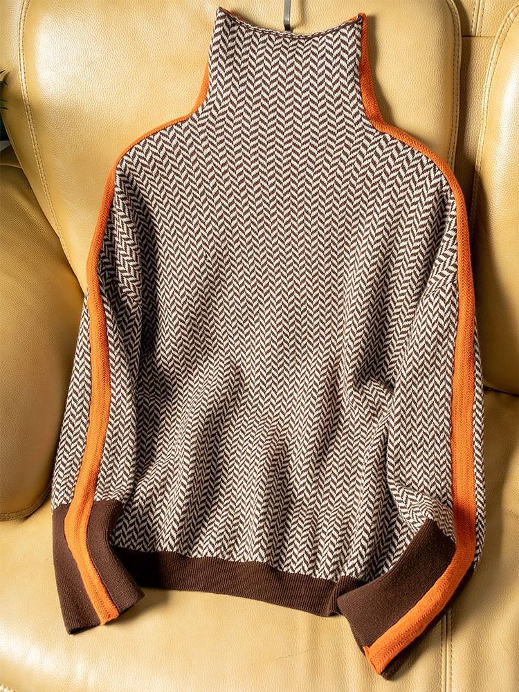 Contrast Stripe Turtleneck Sweater