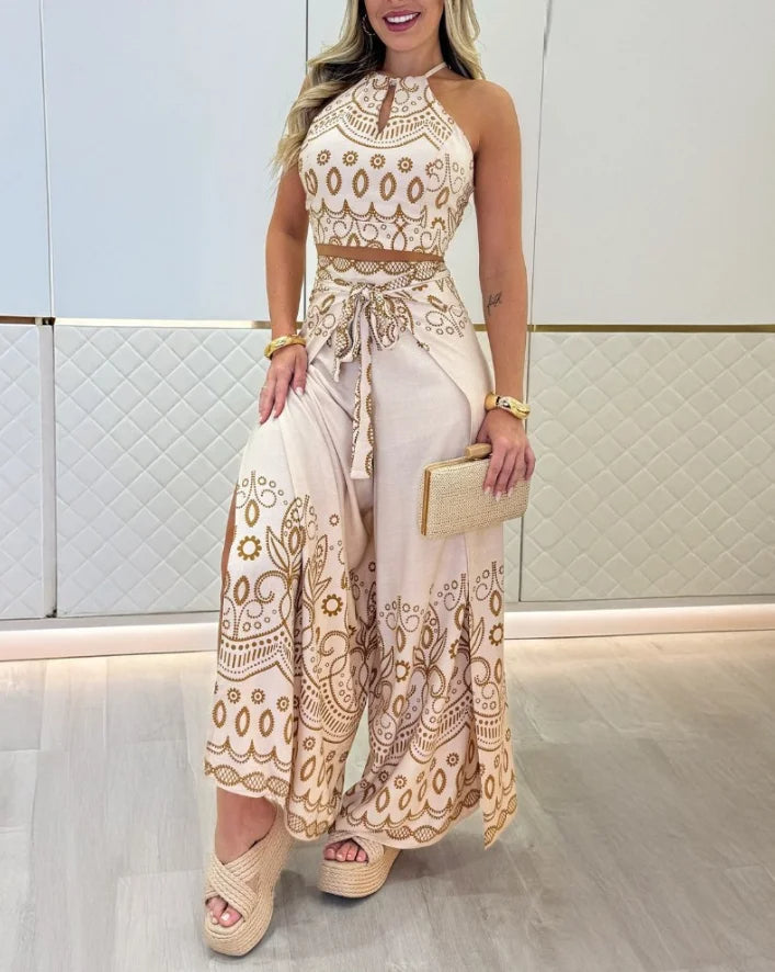 Savanna Set – Tribal Print Keyhole Top & Slit Pants