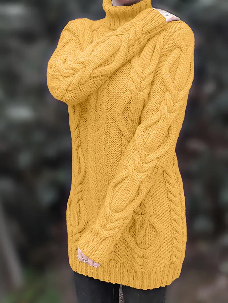 Chunky Cable Knit Turtleneck Dress