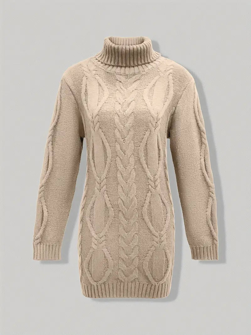 Chunky Cable Knit Turtleneck Dress