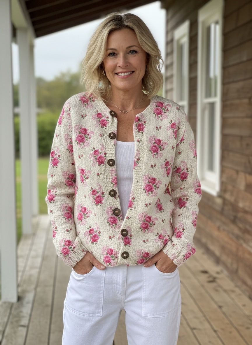 Watercolor Rose Print Cardigan