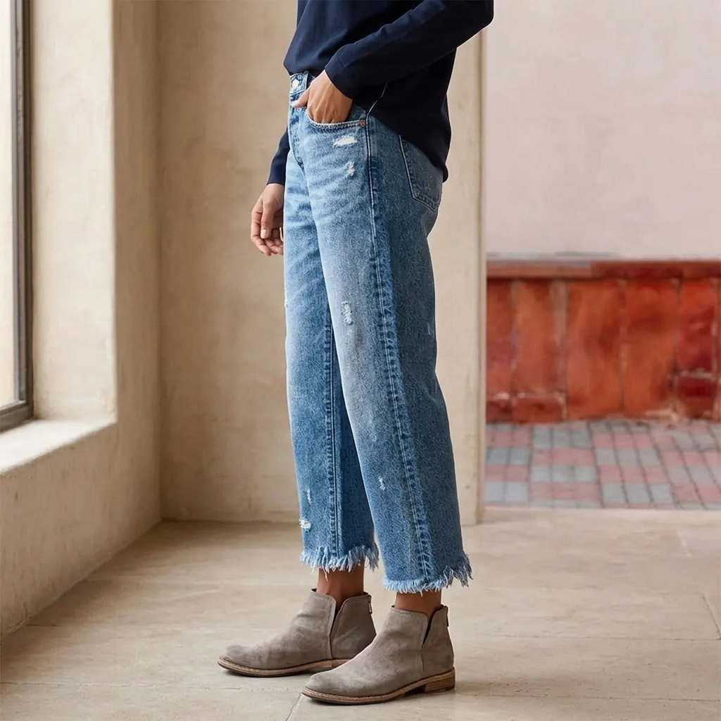 Vivara™ – Retro Fringed Cropped Straight Leg Jeans