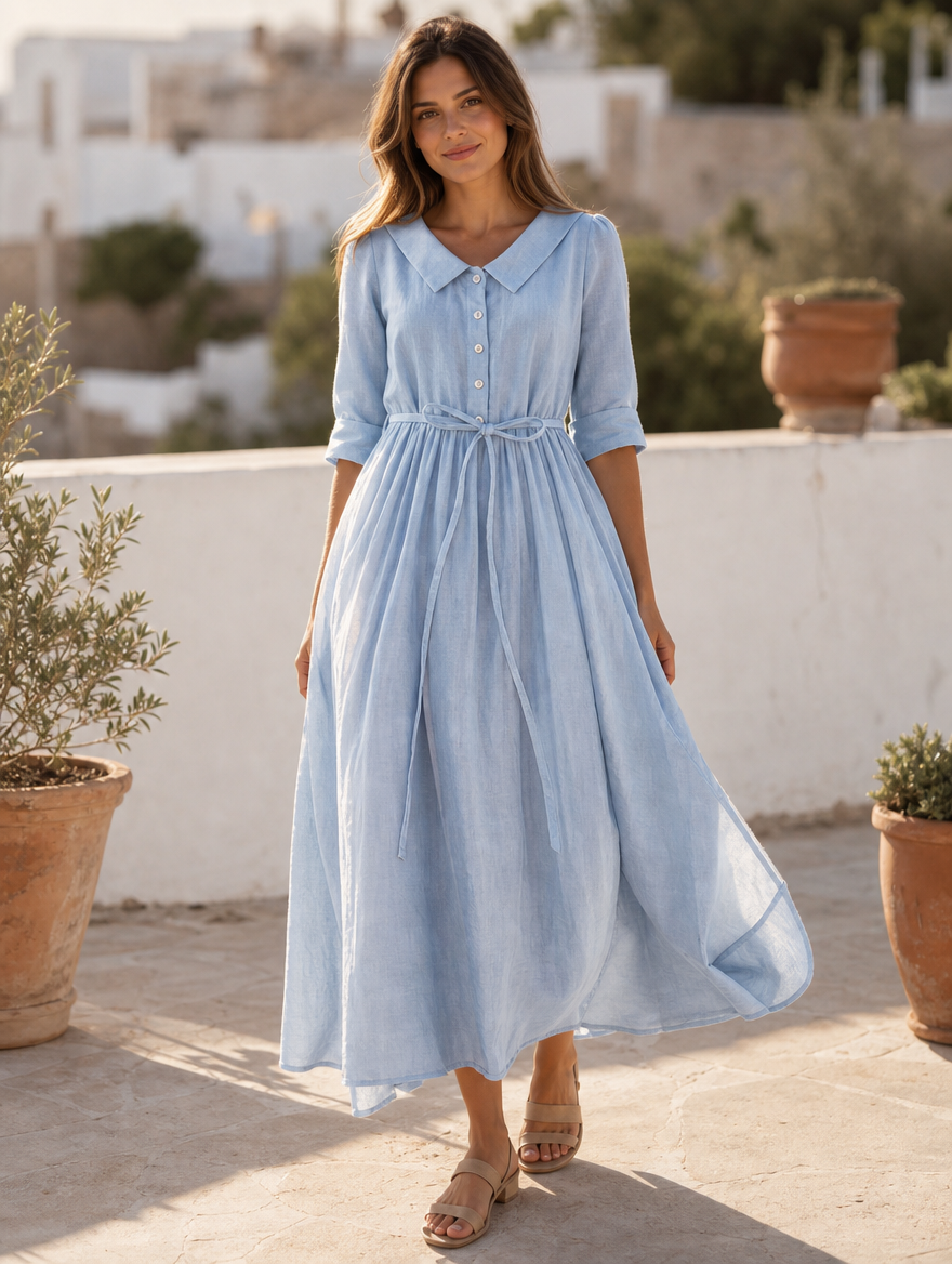 Tharyssa early spring elegant dress, full-length view
