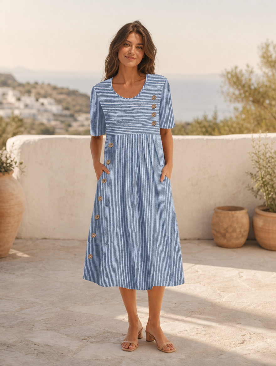 Wanda striped midi dress, full-length view