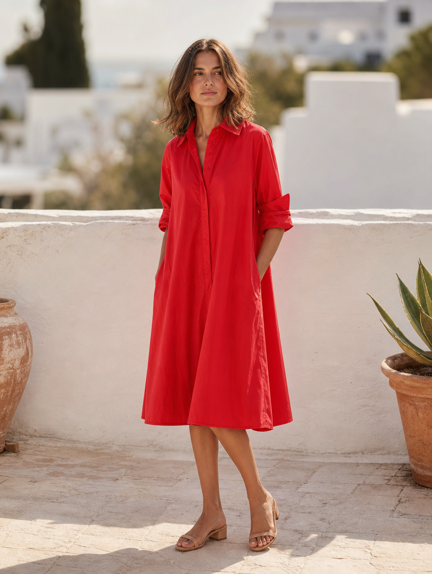 Paige elegant dress with pockets, full-length view