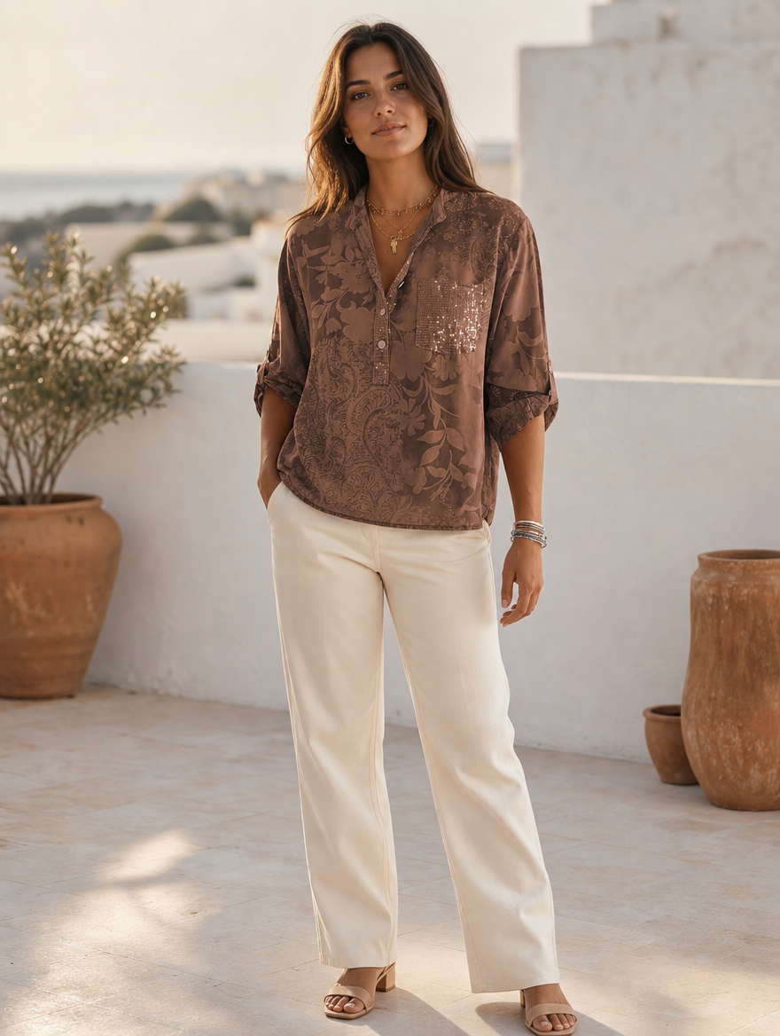 Pauline elegant sequin top, full-length view