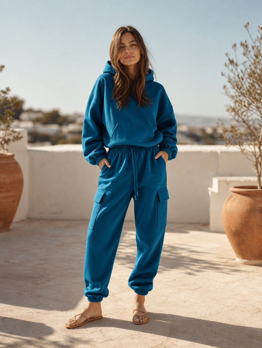 Jasmine cargo pocket hoodie and joggers set, full-length view