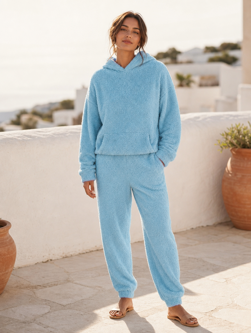 Alexa spring cozy hooded lounge set, full-length view