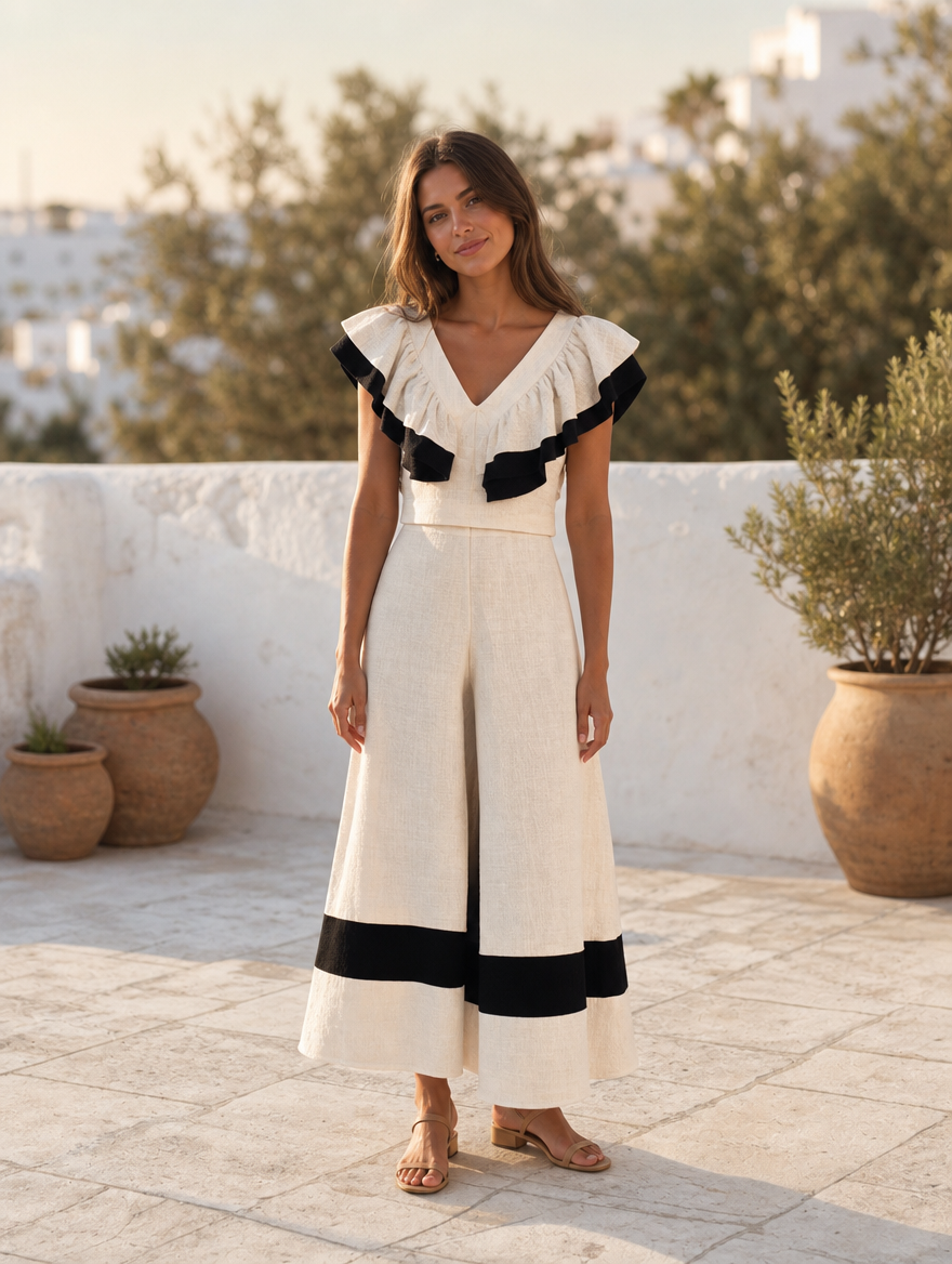 Elegant two-part set, full-length view