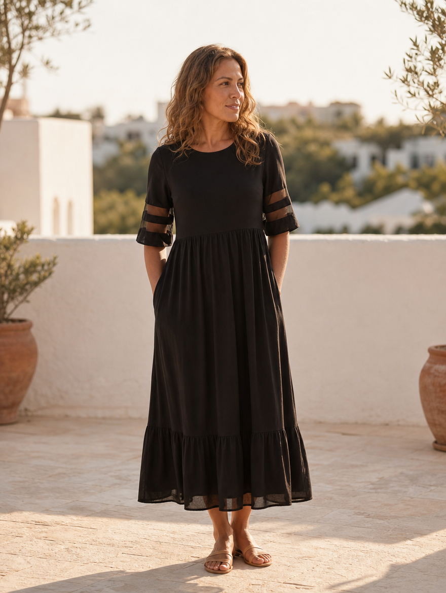 Vera evening ease midi dress, full-length view