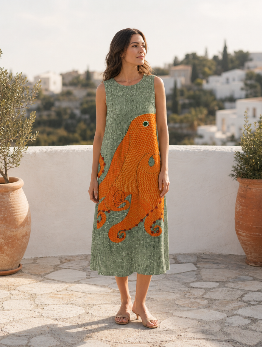 Ronan ocean wave midi dress, full-length view