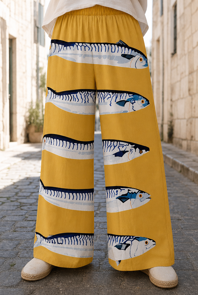 Marine print wide trousers, lower body