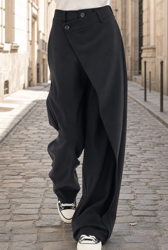 Asymmetric wide-leg trousers, lower body