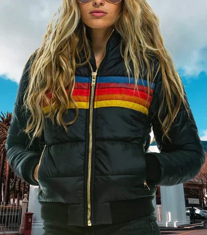 Retro Color Block Puffer Jacket