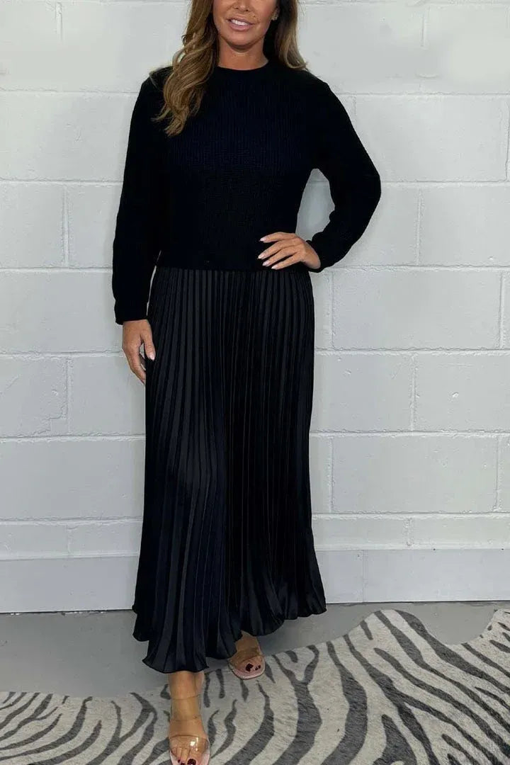 BRIELLE – ELEGANT PLEATED SWEATER DRESS