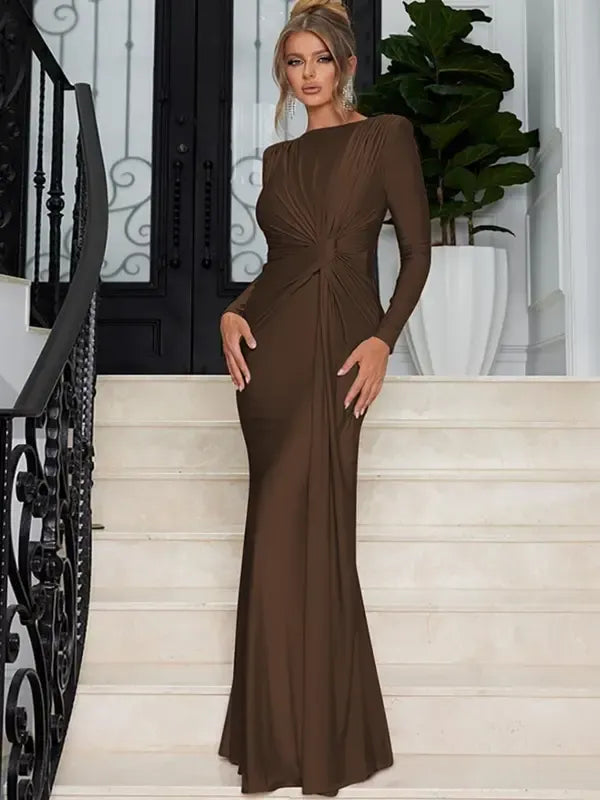Crimson Ruched Maxi Dress
