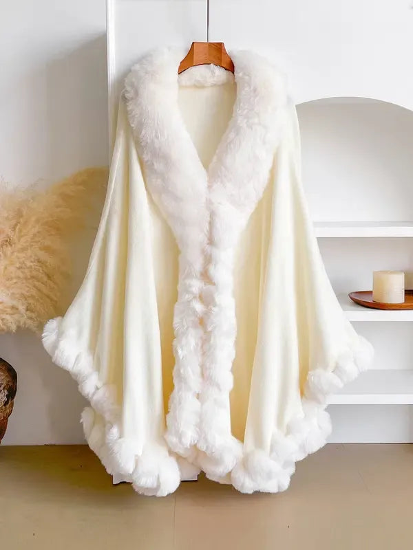 Faux Fur Hooded Cape Coat