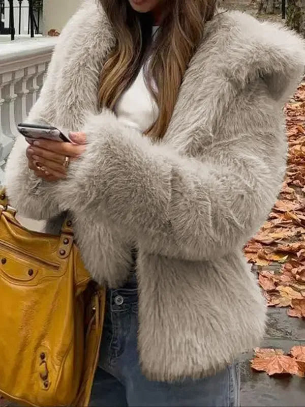 Short Hooded Faux Fur Jacket
