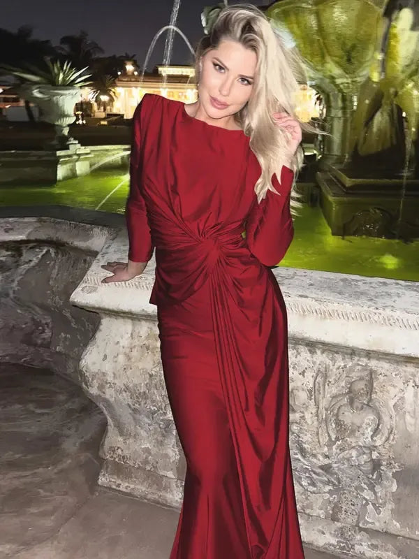 Crimson Ruched Maxi Dress