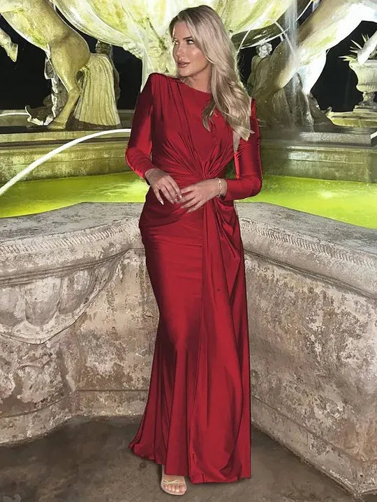 Crimson Ruched Maxi Dress