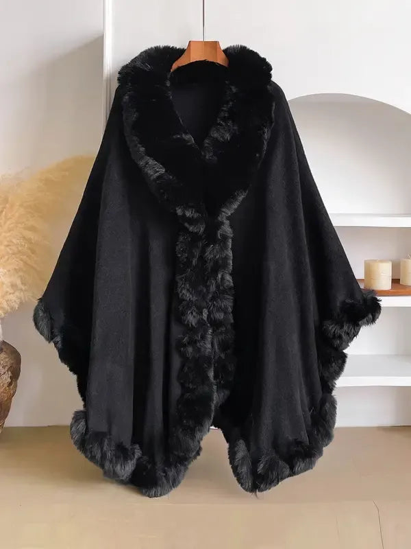 Faux Fur Hooded Cape Coat