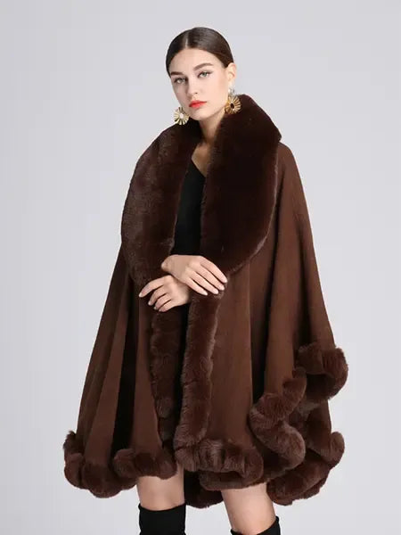 Faux Fur Hooded Cape Coat