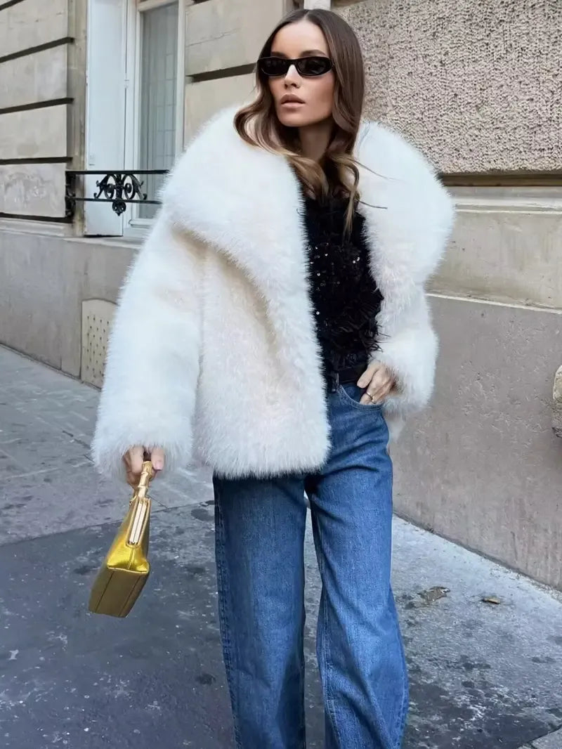 Faux Fur Collar Cropped Jacket