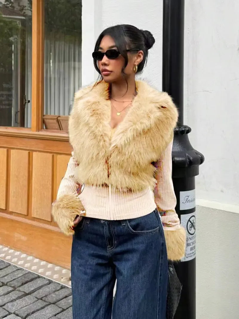 Patchwork Knit and Faux Fur Jacket