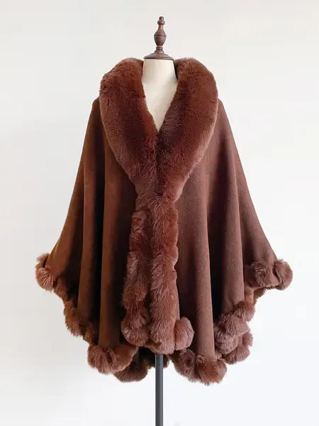 Faux Fur Hooded Cape Coat