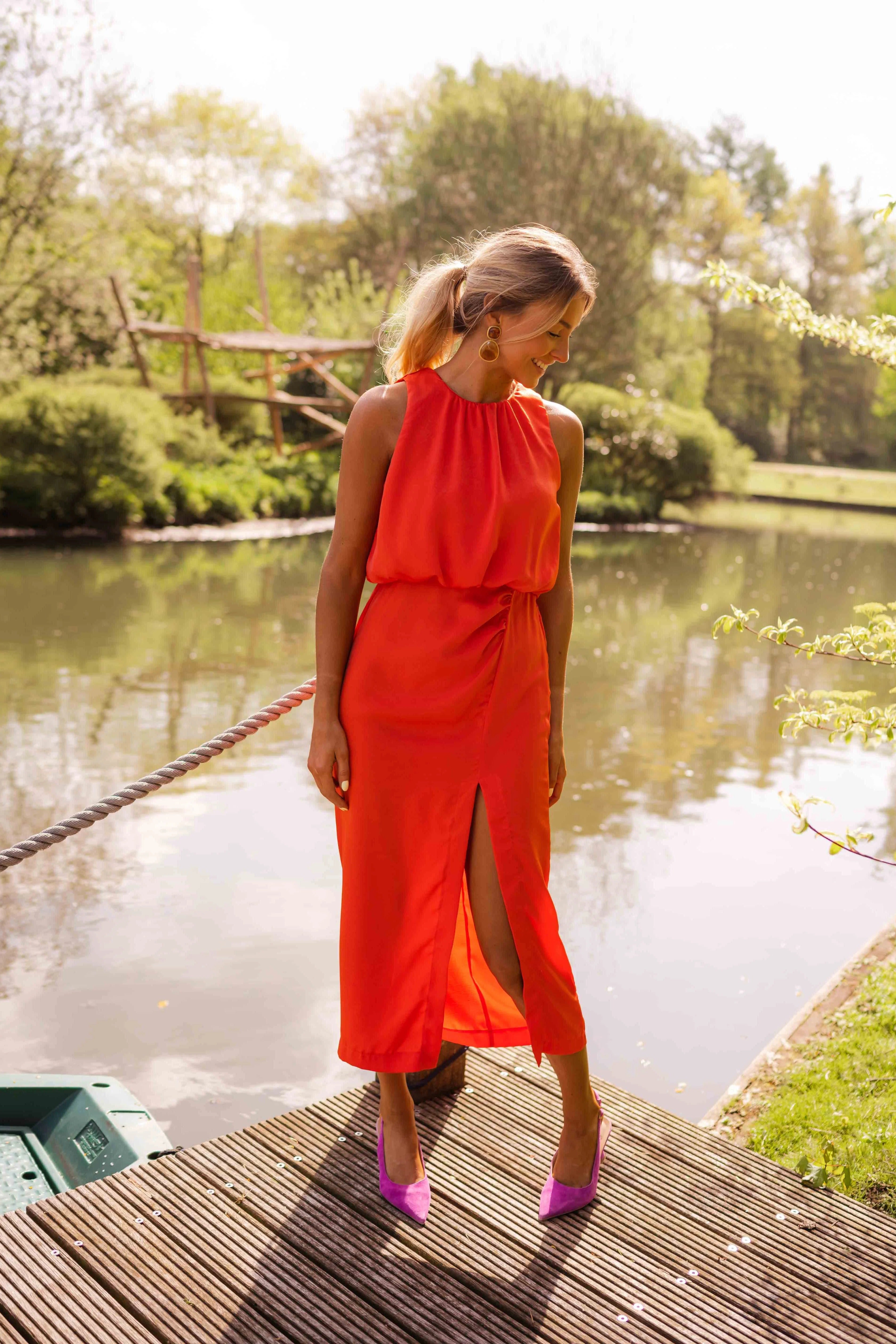 Sleeveless High Neck Midi Dress