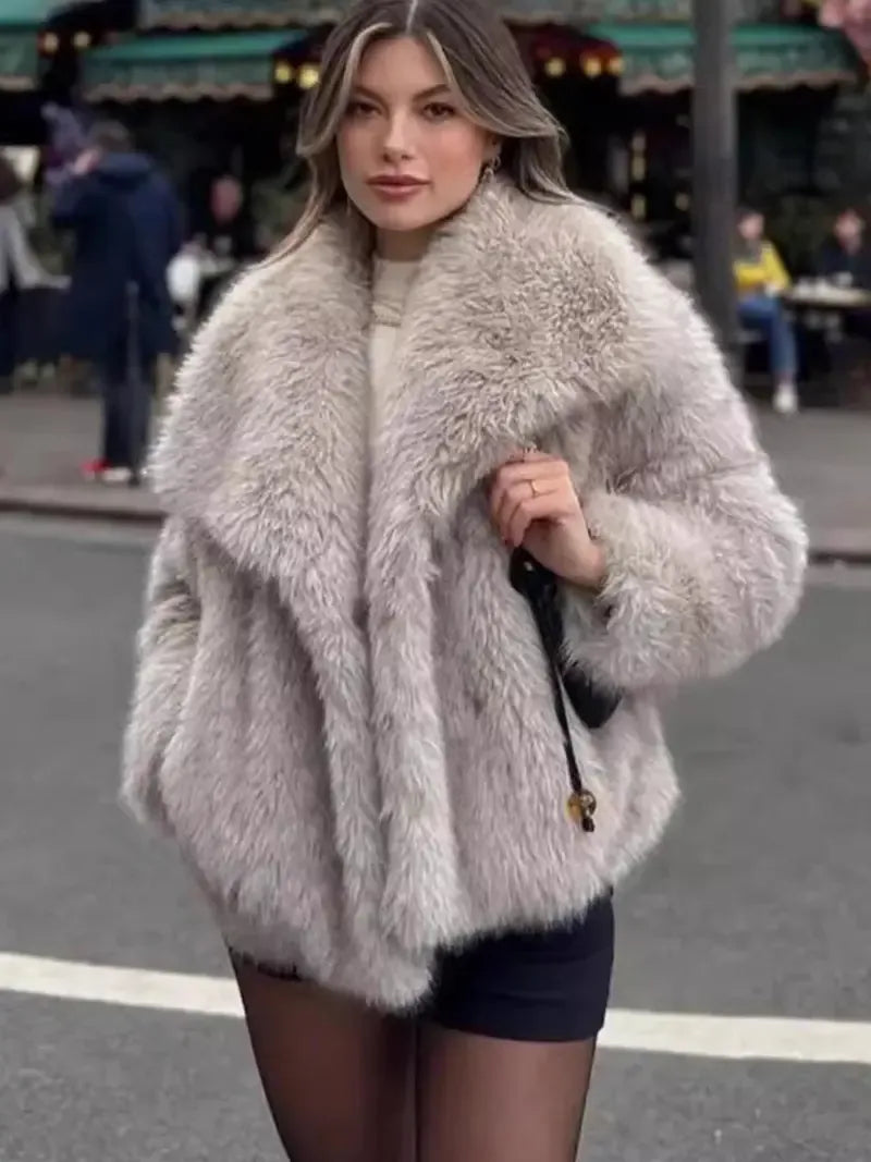 Faux Fur Collar Cropped Jacket
