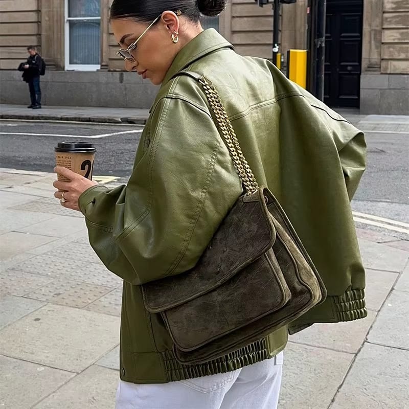 Oversized Leather Bomber Jacket
